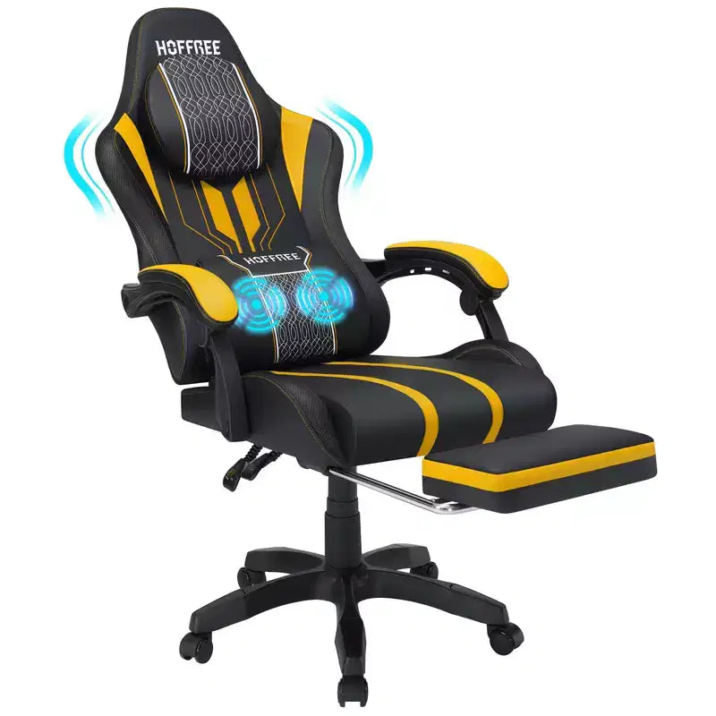 Hoffree Extra Large Massage Gaming Chair Ergonomic Office PC Chair with Footrest & Adjustable