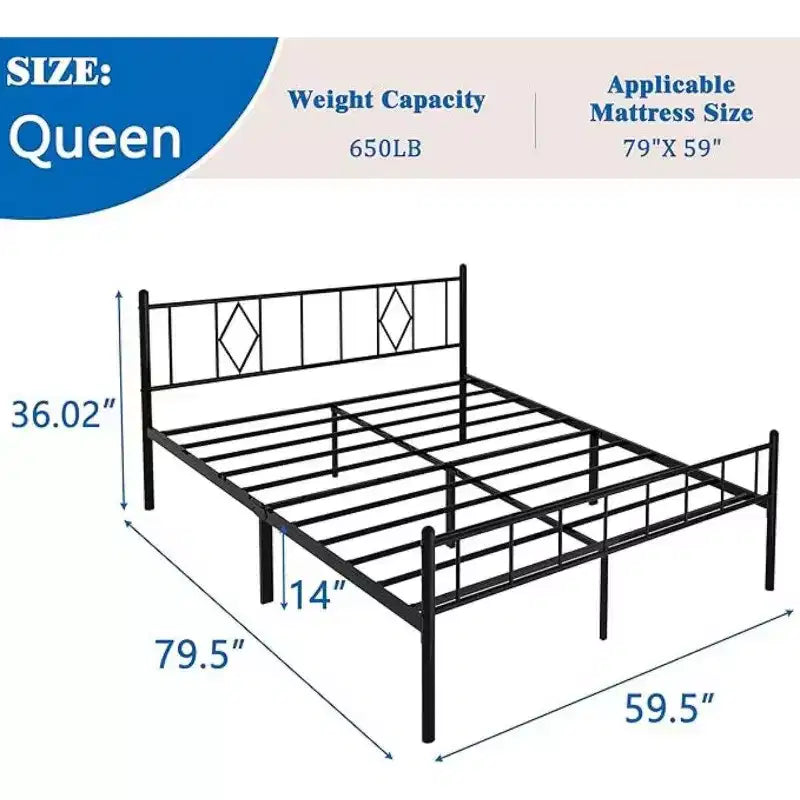 Base de lit à plateforme en métal classique, de 35,56 cm de hauteur, avec espace de rangement sous le lit / Pas besoin de