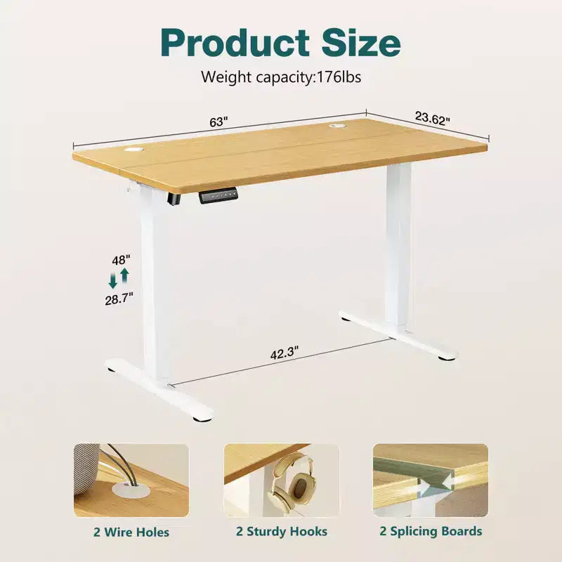 Bureau moderne réglable avec support métallique en T – Table d'écriture à hauteur réglable