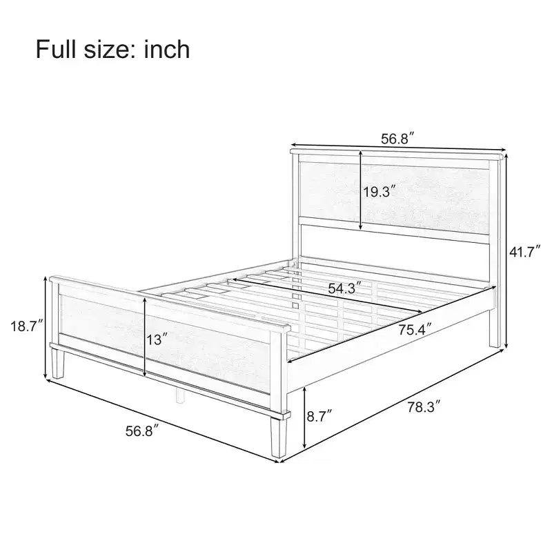 Bed Frame with Upholstered Headboard and Wood Slat Support – No Box Spring Required