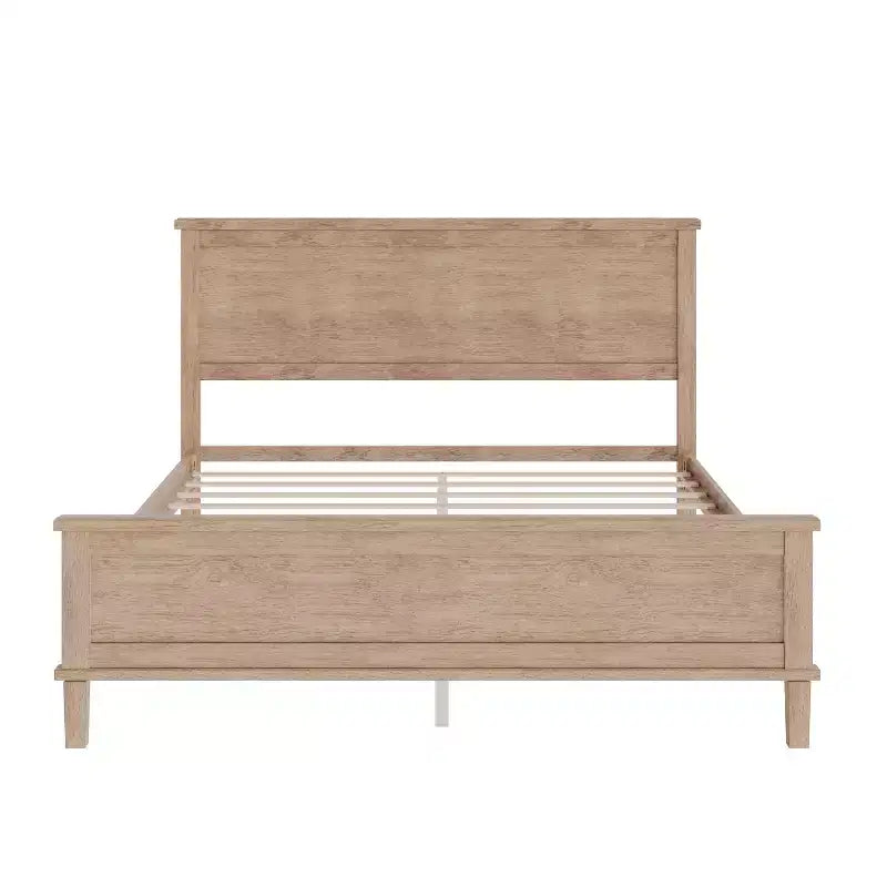 Bed Frame with Upholstered Headboard and Wood Slat Support – No Box Spring Required