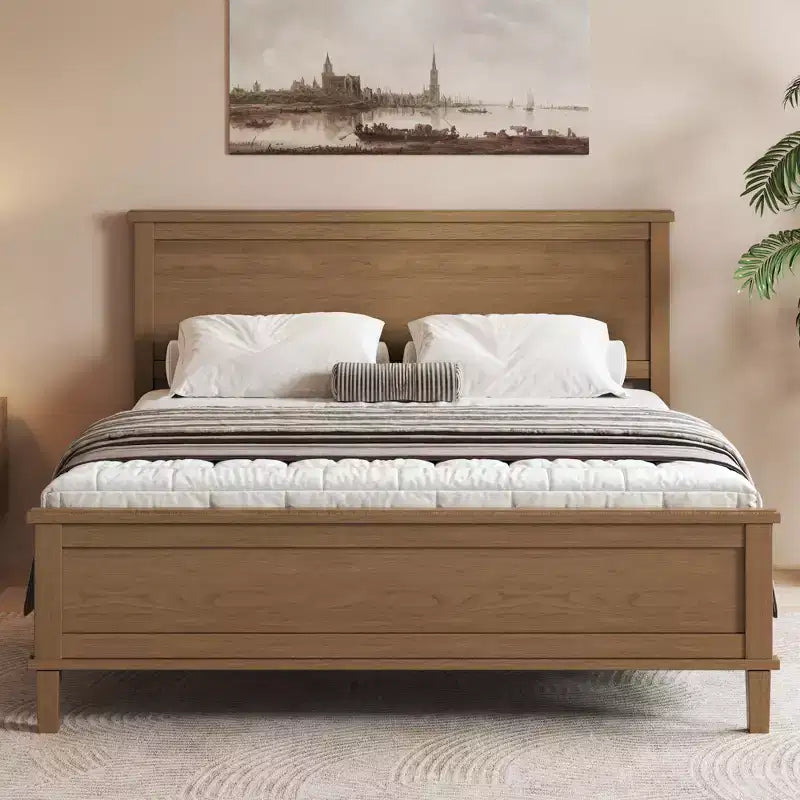 Bed Frame with Upholstered Headboard and Wood Slat Support – No Box Spring Required