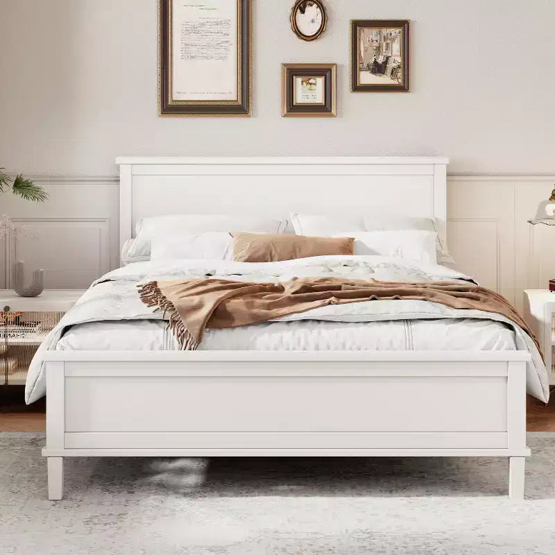 Bed Frame with Upholstered Headboard and Wood Slat Support – No Box Spring Required