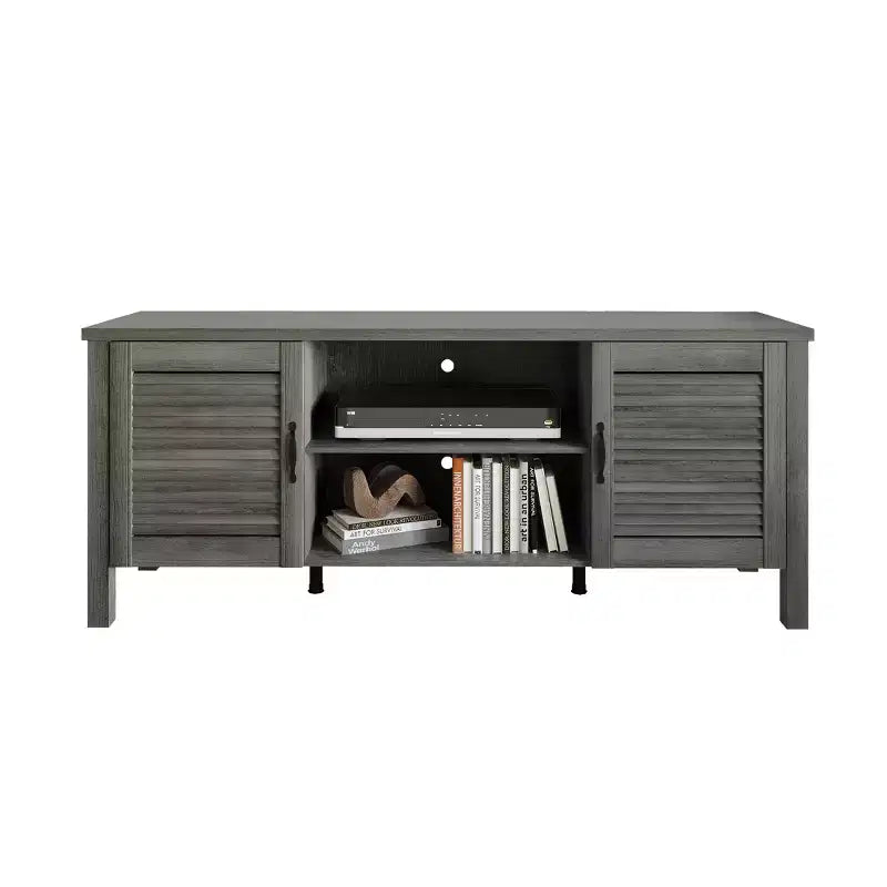 Meuble TV console de style médiéval de 60 po avec portes persiennes et étagères de rangement