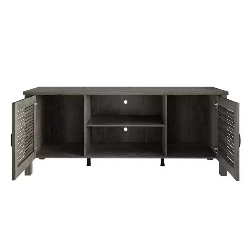 Meuble TV console de style médiéval de 60 po avec portes persiennes et étagères de rangement