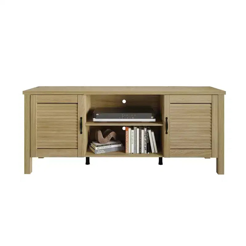 Meuble TV console de style médiéval de 60 po avec portes persiennes et étagères de rangement