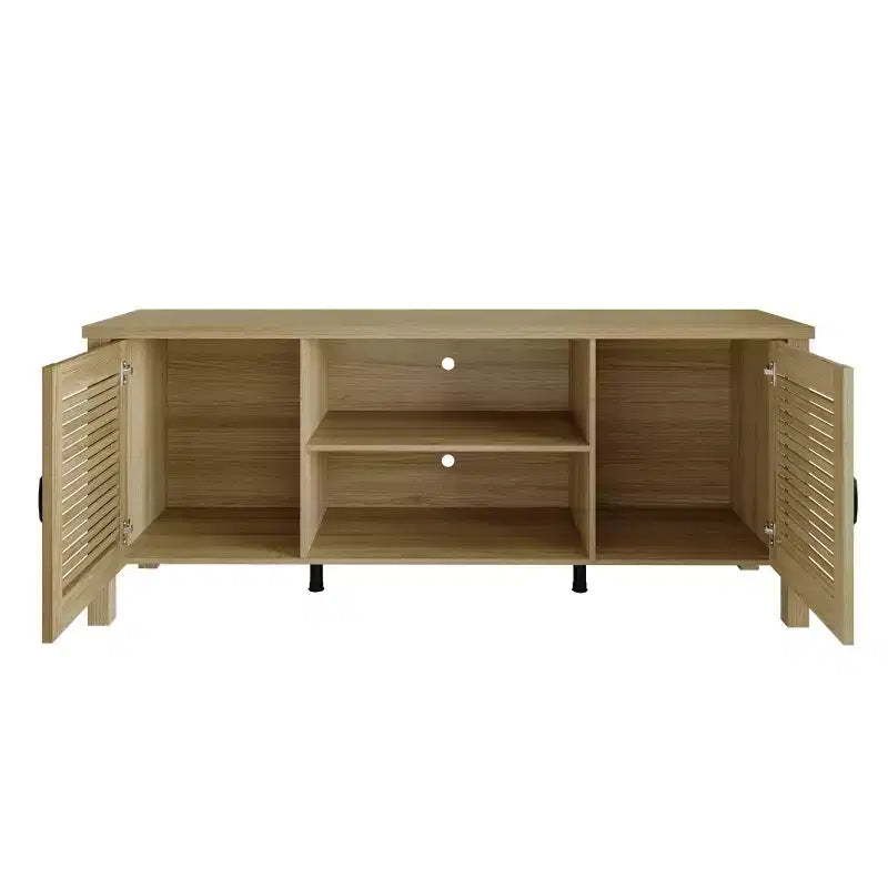 Meuble TV console de style médiéval de 60 po avec portes persiennes et étagères de rangement