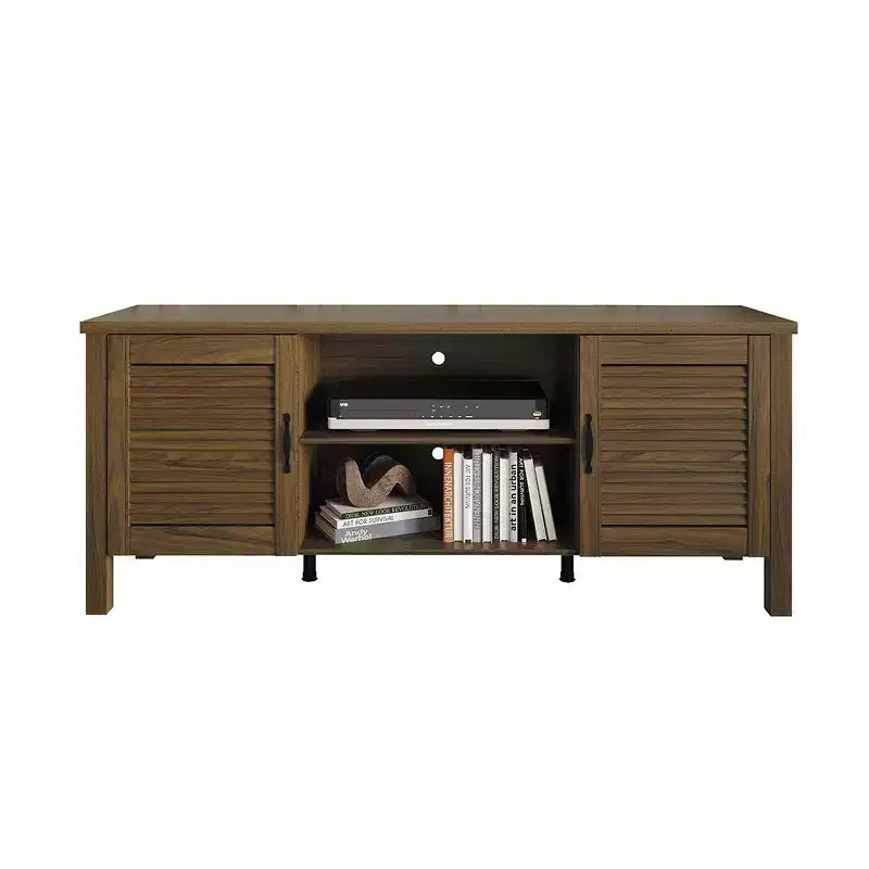 Meuble TV console de style médiéval de 60 po avec portes persiennes et étagères de rangement