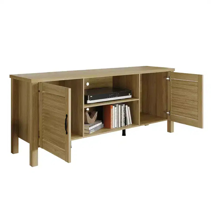 Meuble TV console de style médiéval de 60 po avec portes persiennes et étagères de rangement