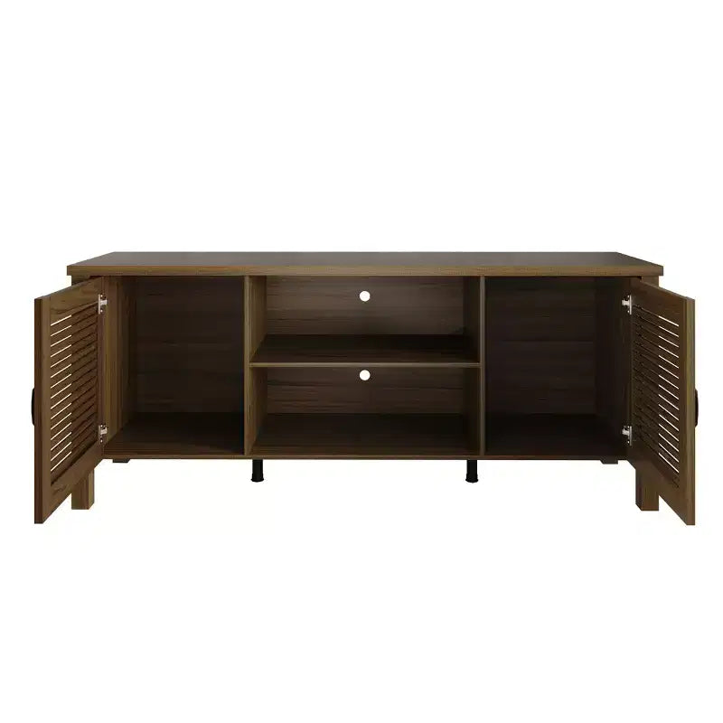Meuble TV console de style médiéval de 60 po avec portes persiennes et étagères de rangement