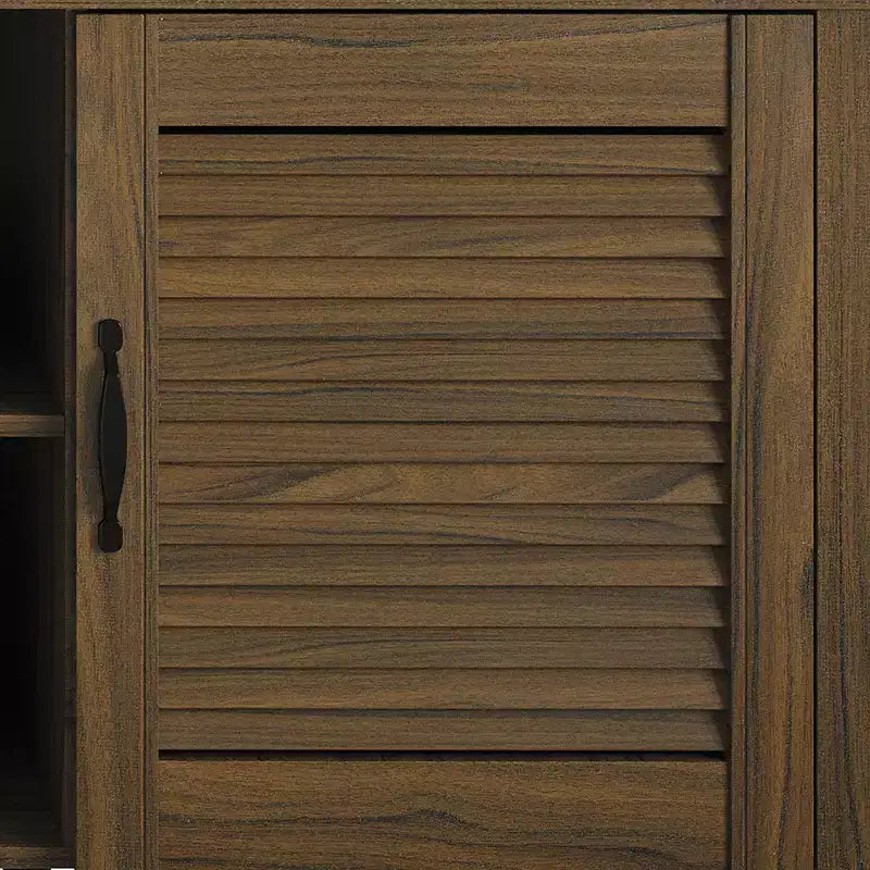 Meuble TV console de style médiéval de 60 po avec portes persiennes et étagères de rangement