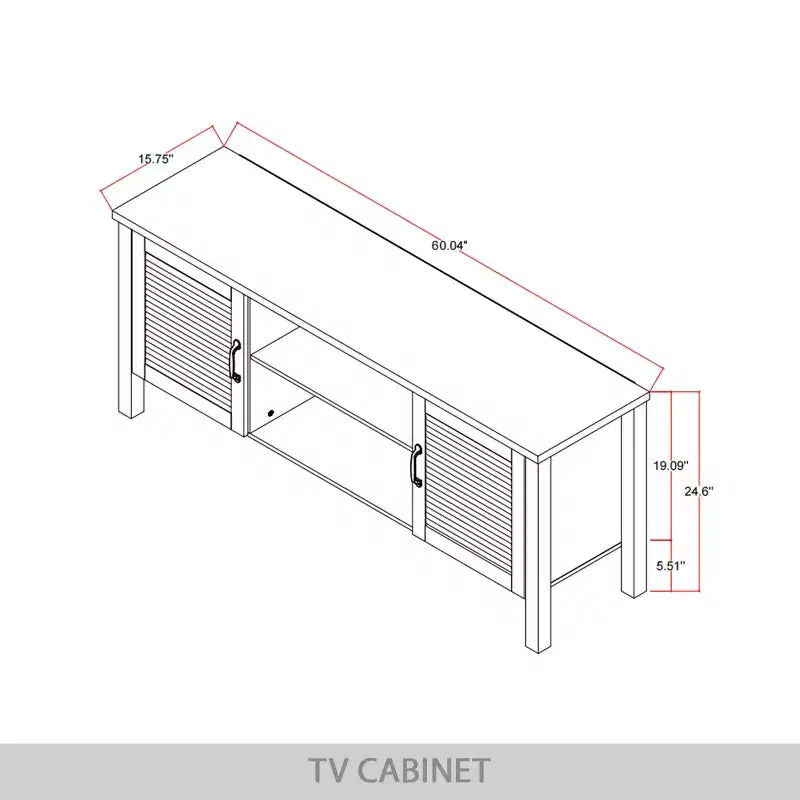 Meuble TV console de style médiéval de 60 po avec portes persiennes et étagères de rangement
