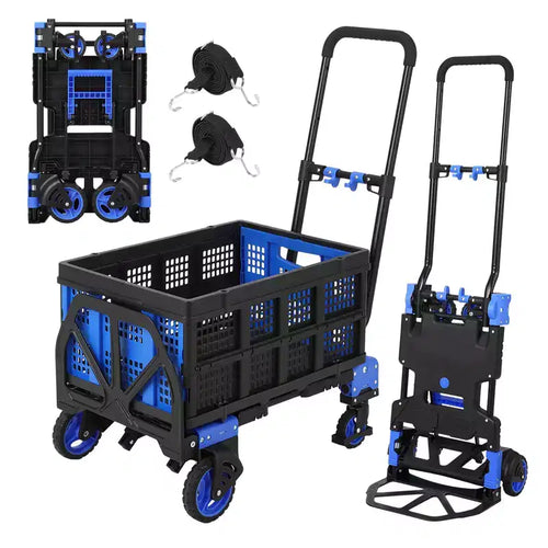 COZONY 2-in-1 Folding Hand Truck Dolly, 330 lbs Capacity with Basket, Retractable Handle and 4 Wheels