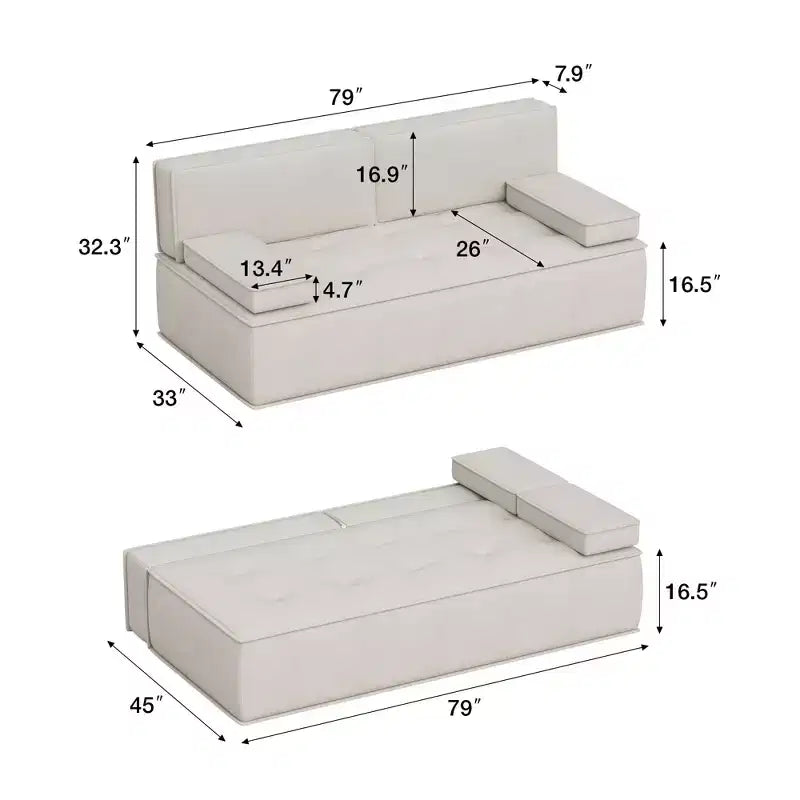 Canapé-lit multifonctionnel en tissu de 199 cm, canapé convertible avec coussin en mousse de soutien pour appartement et studio