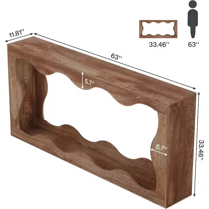 Console moderne de 63 pouces avec motif ondulé, table étroite pour entrée, table de canapé à 2 niveaux pour salon ou