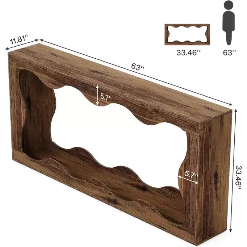 Console moderne de 63 pouces avec motif ondulé, table étroite pour entrée, table de canapé à 2 niveaux pour salon ou