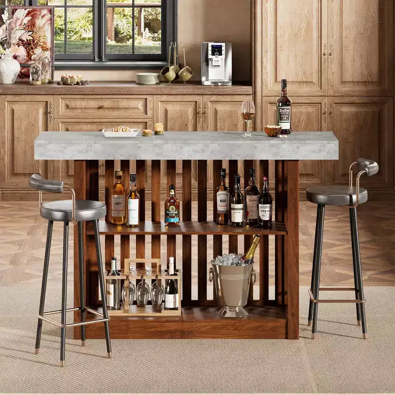 Table de bar haute moderne de 160 cm avec étagères de rangement à 2 niveaux Table à manger robuste pour restaurant, bistrot ou salon, 4-8 places