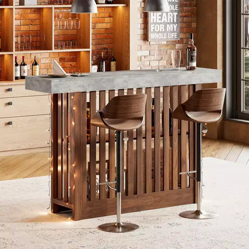 Table de bar haute moderne de 160 cm avec étagères de rangement à 2 niveaux Table à manger robuste pour restaurant, bistrot ou salon, 4-8 places