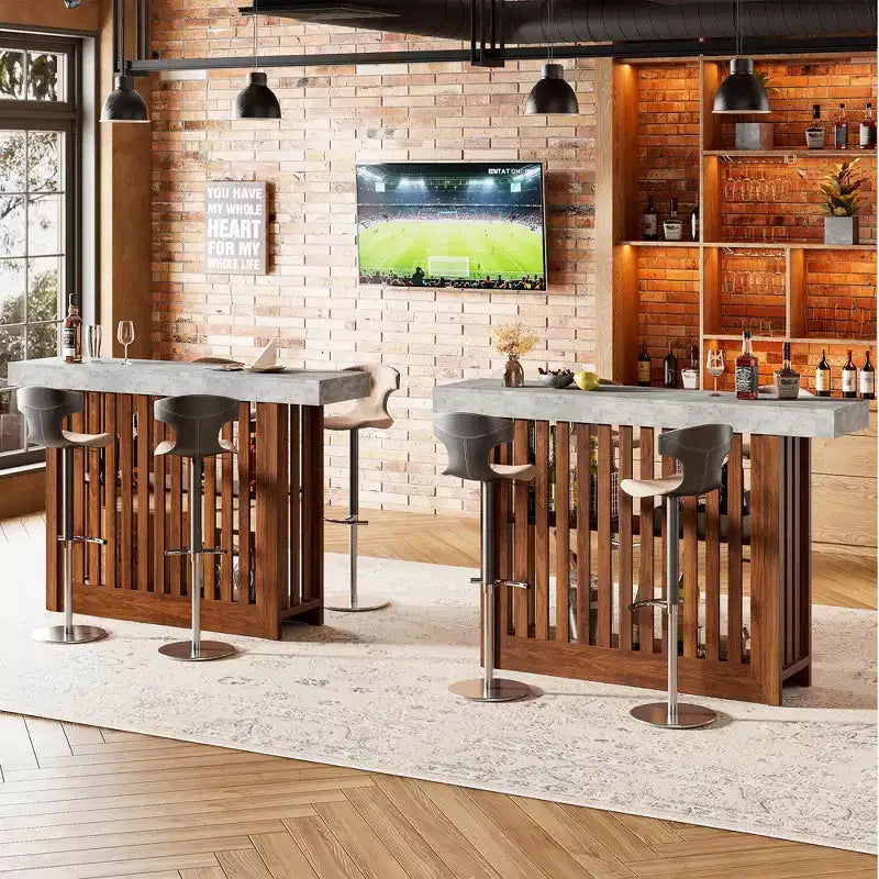 Table de bar haute moderne de 160 cm avec étagères de rangement à 2 niveaux Table à manger robuste pour restaurant, bistrot ou salon, 4-8 places