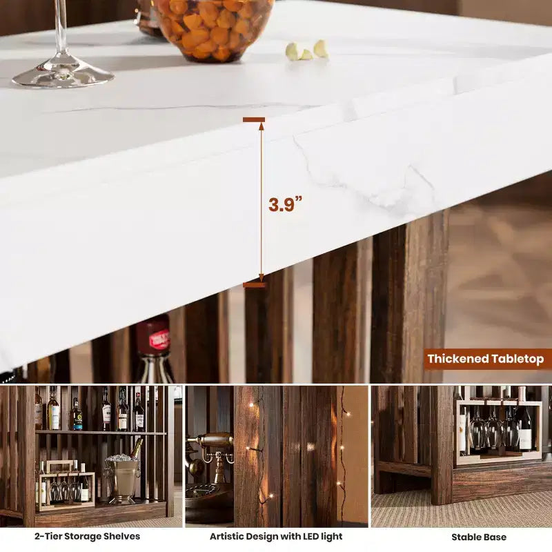 Table de bar haute moderne de 160 cm avec étagères de rangement à 2 niveaux Table à manger robuste pour restaurant, bistrot ou salon, 4-8 places