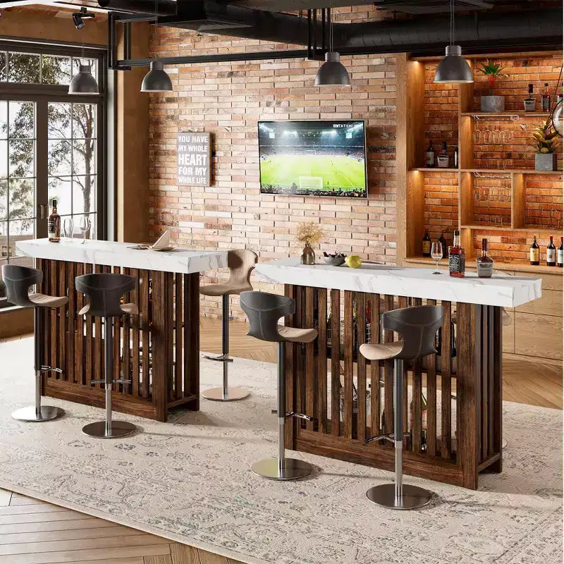 Table de bar haute moderne de 160 cm avec étagères de rangement à 2 niveaux Table à manger robuste pour restaurant, bistrot ou salon, 4-8 places
