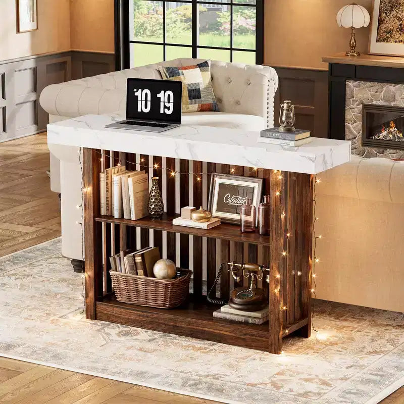 Table de bar haute moderne de 160 cm avec étagères de rangement à 2 niveaux Table à manger robuste pour restaurant, bistrot ou salon, 4-8 places