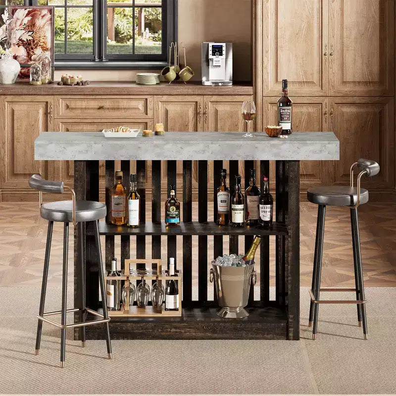 Table de bar haute moderne de 160 cm avec étagères de rangement à 2 niveaux Table à manger robuste pour restaurant, bistrot ou salon, 4-8 places