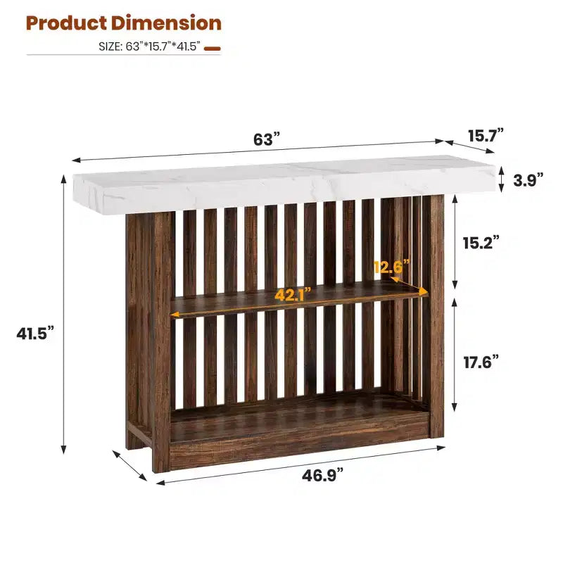 Table de bar haute moderne de 160 cm avec étagères de rangement à 2 niveaux Table à manger robuste pour restaurant, bistrot ou salon, 4-8 places