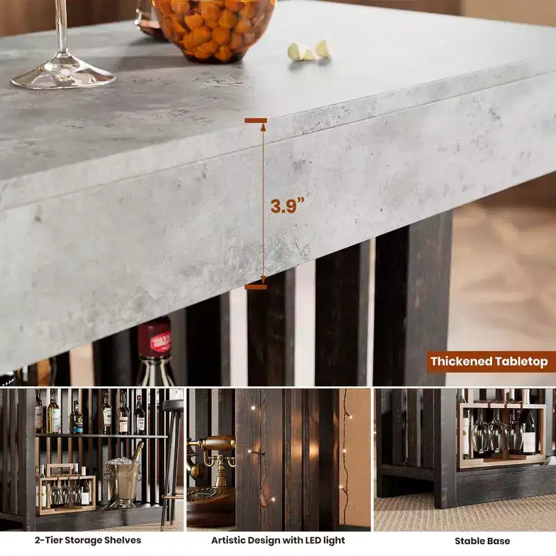 Table de bar haute moderne de 160 cm avec étagères de rangement à 2 niveaux Table à manger robuste pour restaurant, bistrot ou salon, 4-8 places