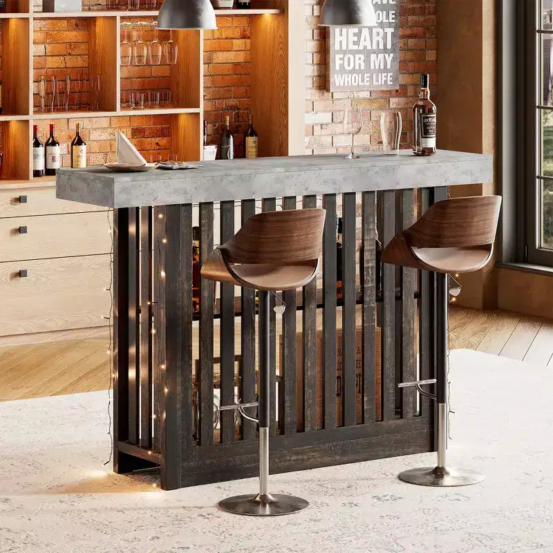 Table de bar haute moderne de 160 cm avec étagères de rangement à 2 niveaux Table à manger robuste pour restaurant, bistrot ou salon, 4-8 places