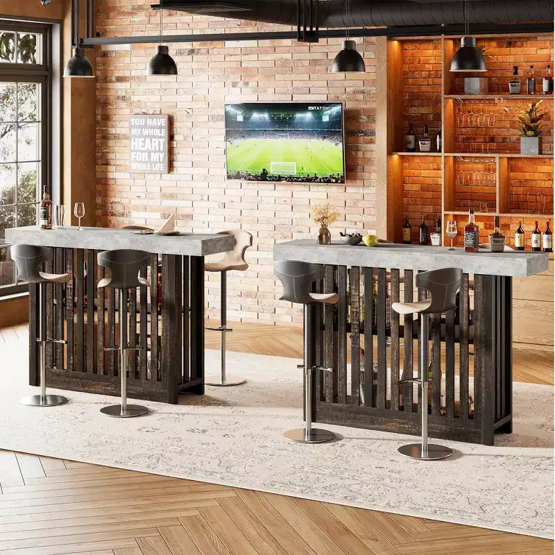 Table de bar haute moderne de 160 cm avec étagères de rangement à 2 niveaux Table à manger robuste pour restaurant, bistrot ou salon, 4-8 places