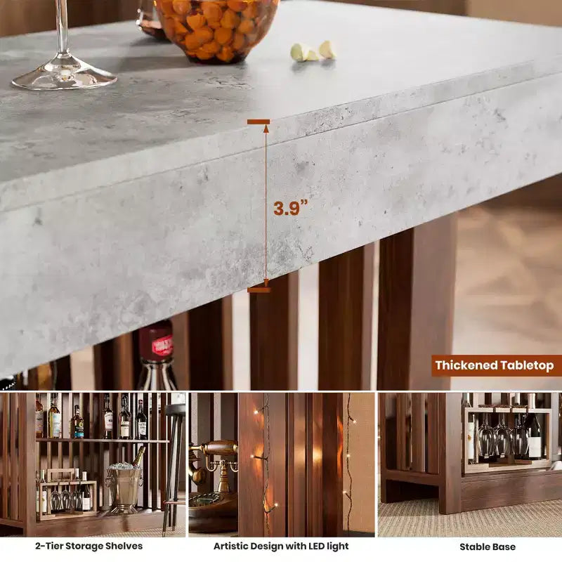 Table de bar haute moderne de 160 cm avec étagères de rangement à 2 niveaux Table à manger robuste pour restaurant, bistrot ou salon, 4-8 places