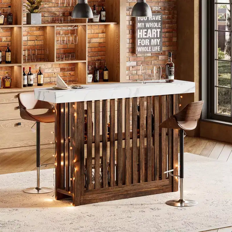 Table de bar haute moderne de 160 cm avec étagères de rangement à 2 niveaux Table à manger robuste pour restaurant, bistrot ou salon, 4-8 places