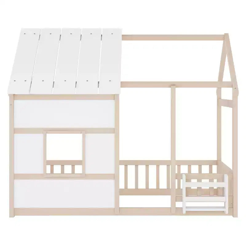Cadre de lit cabane pour enfant avec toit et barrières de sécurité – Mobilier de chambre ludique