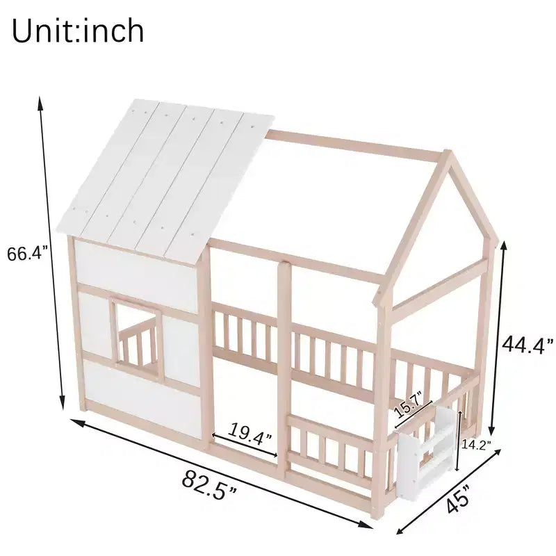 Cadre de lit cabane pour enfant avec toit et barrières de sécurité – Mobilier de chambre ludique