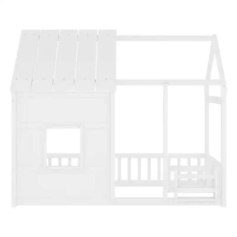 Cadre de lit cabane pour enfant avec toit et barrières de sécurité – Mobilier de chambre ludique