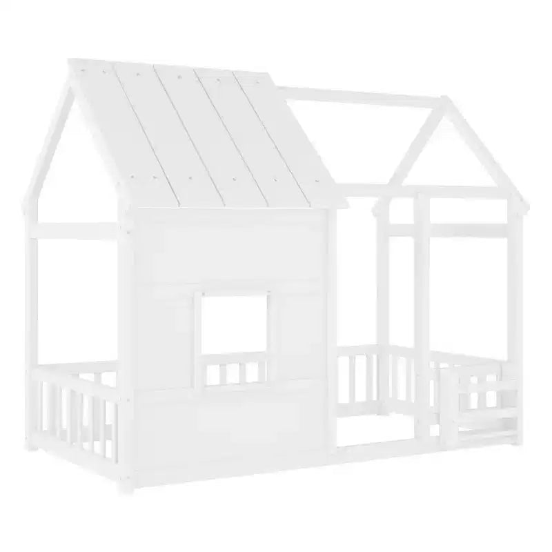 Cadre de lit cabane pour enfant avec toit et barrières de sécurité – Mobilier de chambre ludique
