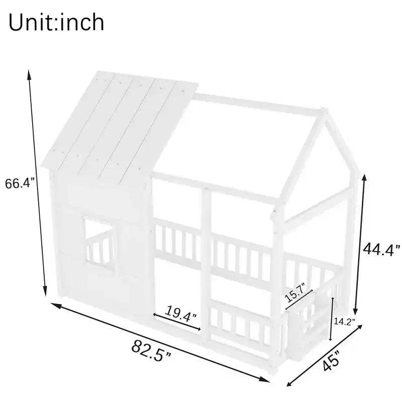 Cadre de lit cabane pour enfant avec toit et barrières de sécurité – Mobilier de chambre ludique