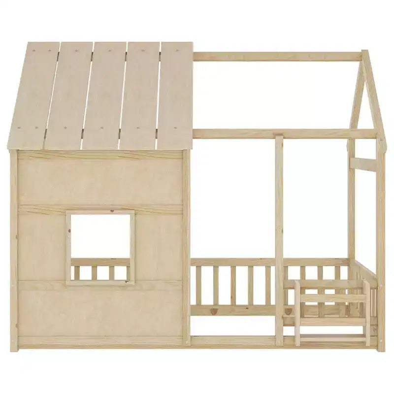 Cadre de lit cabane pour enfant avec toit et barrières de sécurité – Mobilier de chambre ludique