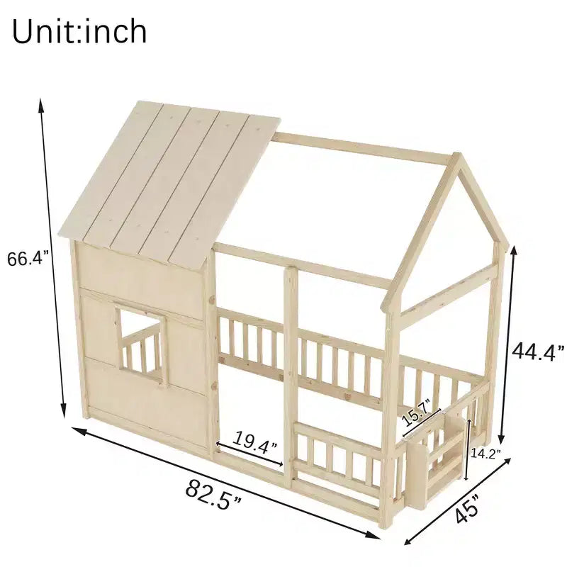 Cadre de lit cabane pour enfant avec toit et barrières de sécurité – Mobilier de chambre ludique