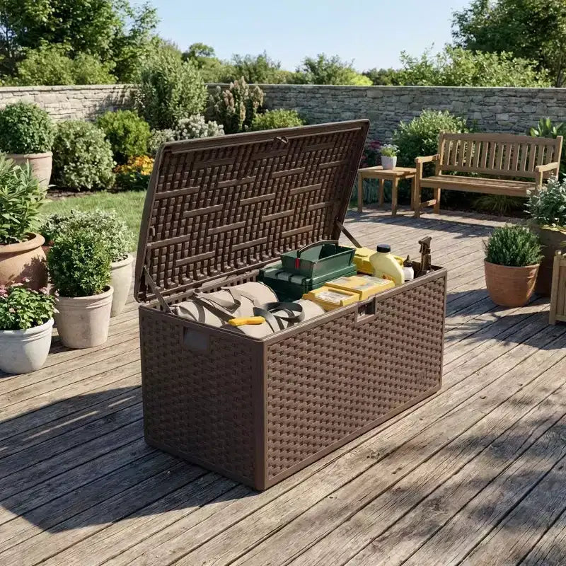 Coffre de rangement extérieur/intérieur en résine, grande capacité 73 gallons, étanche et verrouillable, pour terrasse