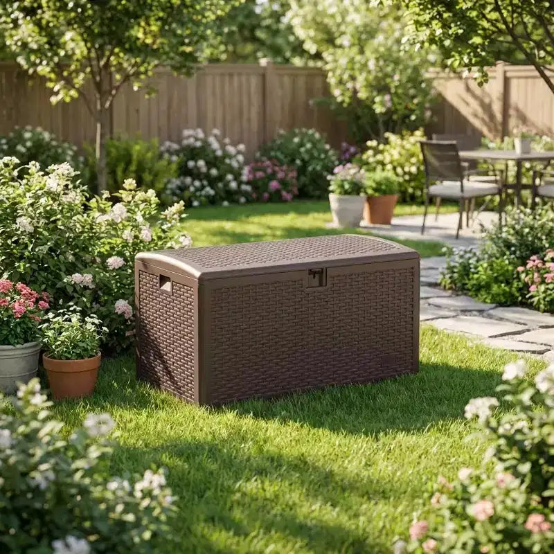 Coffre de rangement extérieur/intérieur en résine, grande capacité 73 gallons, étanche et verrouillable, pour terrasse