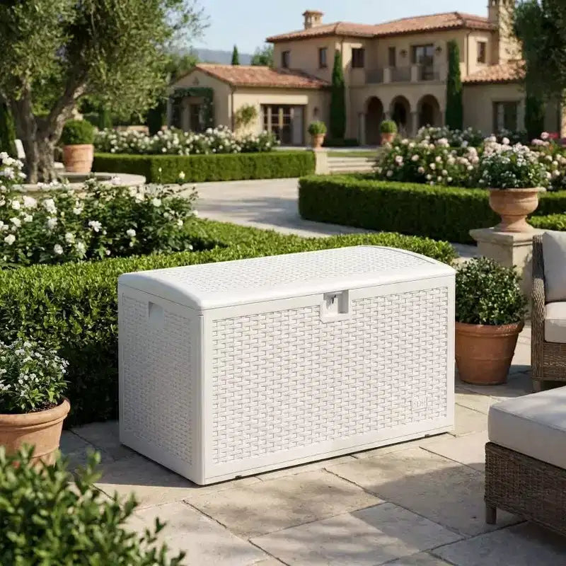 Coffre de rangement extérieur/intérieur en résine, grande capacité 73 gallons, étanche et verrouillable, pour terrasse