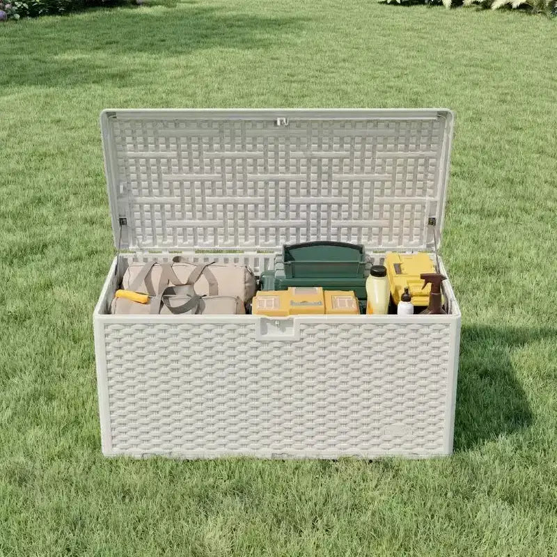 Coffre de rangement extérieur/intérieur en résine, grande capacité 73 gallons, étanche et verrouillable, pour terrasse