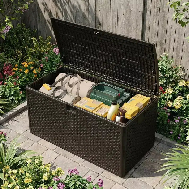 Coffre de rangement extérieur/intérieur en résine, grande capacité 73 gallons, étanche et verrouillable, pour terrasse