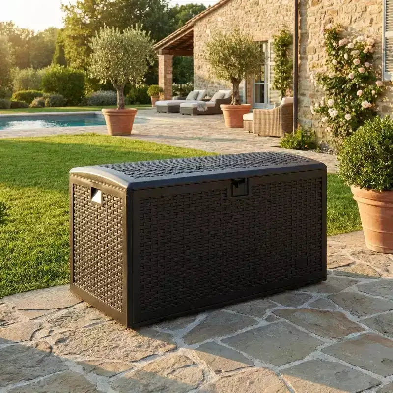 Coffre de rangement extérieur/intérieur en résine, grande capacité 73 gallons, étanche et verrouillable, pour terrasse
