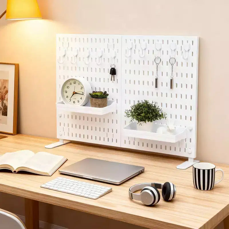 Organiseur avec 10 crochets, 2 plateaux, sans perçage, autoportant, portable, en plastique pour le bureau