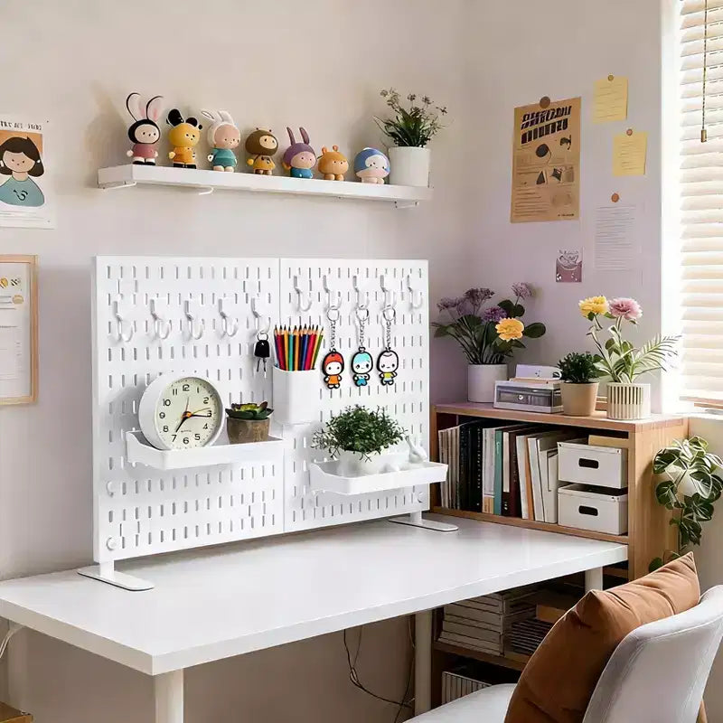 Organiseur avec 10 crochets, 2 plateaux, sans perçage, autoportant, portable, en plastique pour le bureau