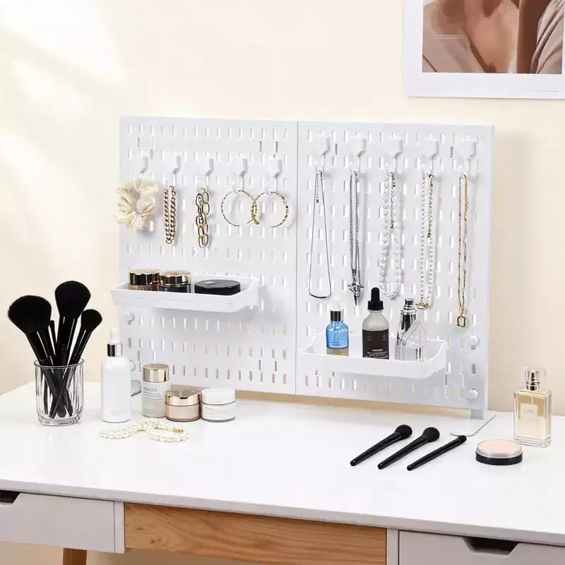 Organiseur avec 10 crochets, 2 plateaux, sans perçage, autoportant, portable, en plastique pour le bureau