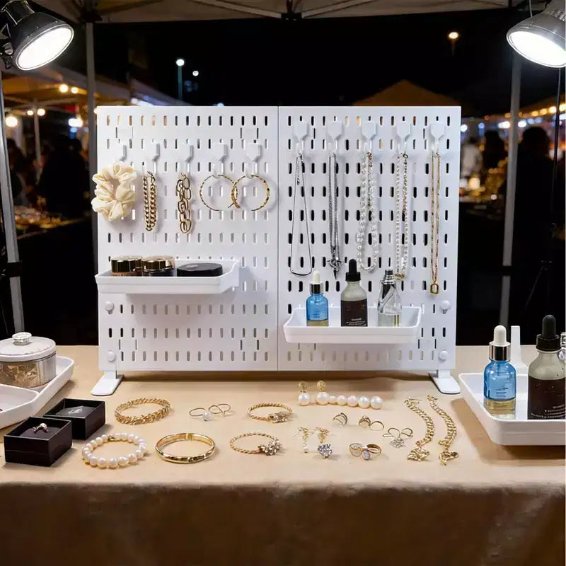 Organiseur avec 10 crochets, 2 plateaux, sans perçage, autoportant, portable, en plastique pour le bureau